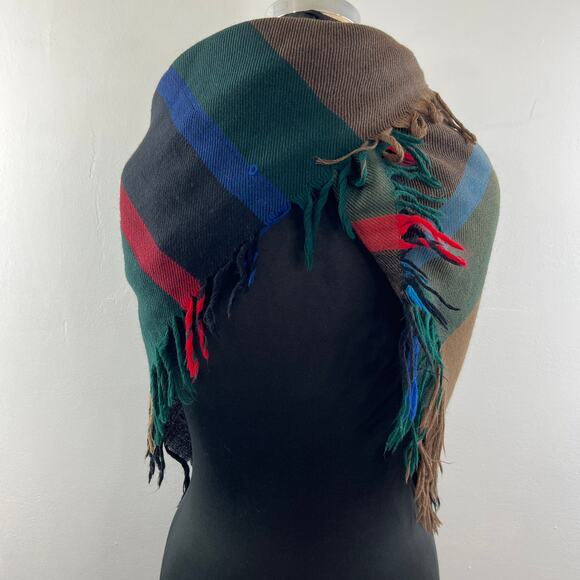 AVOCA Handweavers Black Brown Scarf Virgin Wool Plaid Fringe Edge Square Cut - Picture 3 of 7